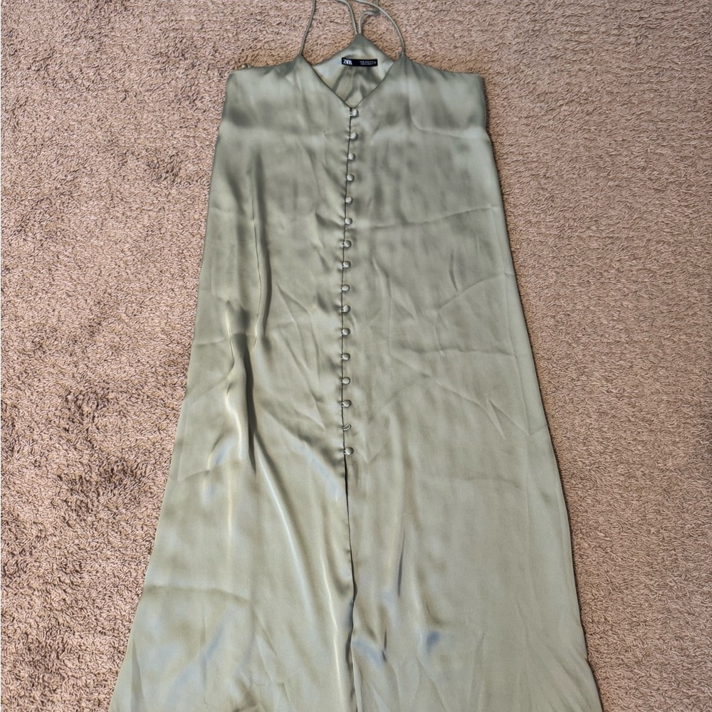 Zara Sage Green Satin Dress